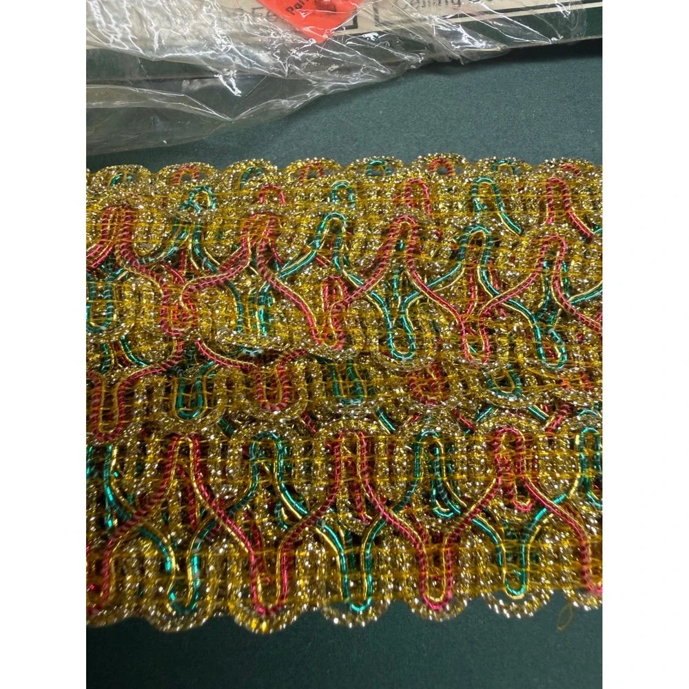 Vintage Garland Christmas TreeTrim Gold Red Green Metallic Braid 120ft Total 4pk